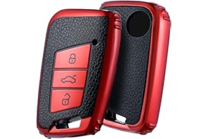 OATSBASF Etui na kluczyki samochodowe kompatybilne z VW Passat B8, VW, etui na klucze, etui na klucze, do VW Passat, Seat, CC, Golf 7, Tiguan, MK2, Jetta, Skoda z 3 przyciskami (czerwone)