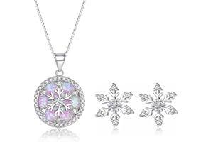 Cangall Zestaw biżuterii na Boże Narodzenie, srebro wysokiej próby 925, płatek śniegu, zestaw biżuterii dla kobiet, 45 + 5 cm, srebrny łańcuszek z zawieszką w kształcie płatka śniegu, słodkie srebrne