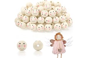 Smarpau Holzperlen mit Gesicht, 100 Stück Smiley-Holzperlen, Holzkugeln mit Loch 20mm Lächeln Holzperle für DIY Puppenkopf, Häkeln Weben Bastelarbeiten Dekorationen und Schmuckherstellung