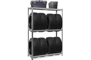 GOPLUS Regał garażowy na opony, magazynowy regał na opony, regał warsztatowy, regał do dużych obciążeń, ze stali, srebrny, 120 x 40 x 180 cm