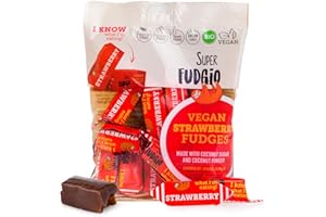 SUPER FUDGiO Bonbon de vache Vegan Caramel - Caramel doux - Sans huile de palme - Avec du lait de coco 100 % bio et du sucre de noix de coco | grignotage sain | fraise