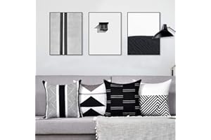 Alishomtll Juego de 4 fundas de cojín decorativas de 45 x 45 cm, diseño geométrico, color blanco y negro