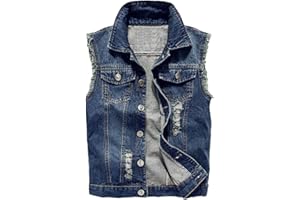 Momooda Chaleco Vaquero Rasgado de Algodón para Hombre, Denim Vest, Chaleco Informal Desgastado Sin Mangas