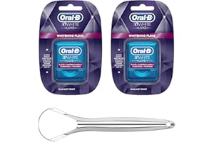 QUINN WHOLESALE OralB 3D Luxe Whitening Dental Floss & Steel Tongue Scraper Bundle | 2 x Oral Teeth Floss 35m & Tongue Cleaner for Ultimate Oral Hygiene | Dental Floss Tape for Plaque Removal