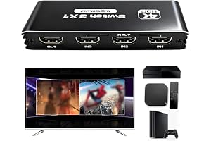 Video Switch 3 in 1 Out, 4K 120Hz Växlare med Fjärrkontroll, 8K 30Hz HDR10+ CEC HDCP2.3, Video-fördelare för PS5/PS4/3, Xbox, Switch, Blu-ray, PC, Projektor, TV
