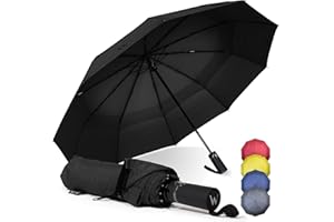WLine Wind Ombrello Pieghevole Antivento da Pioggia con Apertura e Chiusura Automatica, Stoffa Teflon, Struttura Ultraresistente, Diametro 104cm (Nero senza Custodia)