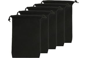 AMCBKYEA Pochettes de Serrage en Velours Noir, Lot de 5, Taille 10 x 15 cm - Idéales pour Bijoux, Cadeaux, Bonbons, Mariages, Porte-Clés - Sacs Réutilisables avec Cordon de Serrage en Satin, Protection et Élég