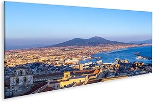 bilderfelix® Bild auf Leinwand Neapel (Neapel) und Vesuv im Hintergrund bei Sonnenuntergang an einem Sommertag Italien Kampanien Wandbild Poster Leinwandbild RUB
