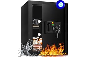 AltiKeep Elektronischer Tresor mit LED-Beleuchtung und Digitaltastatur, 60L Feuersicherer Safe für Zuhause, Büro, Hotel –Inklusive A4-Dokumentenbeutel und Wandmontage-Set