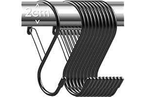 DAPUTE 10 Pack 10cm Large S Hooks for Hanging with Safety Buckle- Heavy Duty Solid Metal Steel Black S Shaped Closet Hooks for Hanging Plants, Kitchen Utensils, Jeans, Bags, Pots, Fit Most of Rod