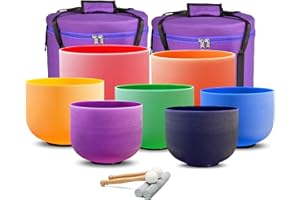 CVNC 432HZ Colored 6-12 Inch Set of 7 PCS Frosted Quartz Crystal Singing Bowls 15cm-30cm with Travel Carry Case Bag for Sound Healing and Sound Therapy