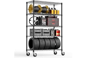 M MZG Steel Storage Shelving 5-Tier Utility Shelving Unit with Wheels, Steel Organizer Wire Rack for Home,Kitchen,Office,Garage, 45 x 120 x 195 cm