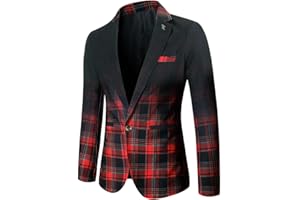 NUSGEAR 2021 Blazer Hombre Chaquetas de Traje Slim fit Blazer de un Pecho Impresión a Cuadros Moda Negocio Abrigo Esmoquin Traje Casual Otoño e Invierno Manga Larga Otoño e Invierno Adecuado Fiesta Boda