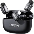 BOYA Mini Micro Cravate sans Fil pour iPhone 15/16/17, Android, USB-C | 5g, 48kHz/24Bit, Mini Micro Sans Fil, Anti-Bruit 40dB, 100m, 30 h, Microphone Lavalier Compact pour Interview, Noir