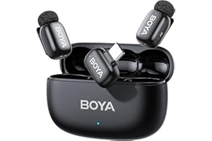 BOYA mini Microphone wireless for iPhone, Andriod, Mini Mic 5g Ultralight, Lavalier Microphone, AI Voice Changer, 3-Level Noise Reduction, 30h Charging Case, Lapel Mic, Clip on Mic with USB-C Plug