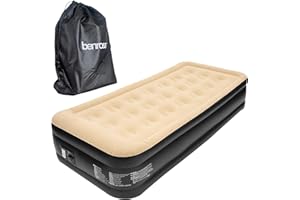 Benross 88080 Single Airbed/Inflatable Air bed Mattress with Built-In Electric Pump/Comfortable Flocked Surface/Carry Bag & Repair Patch Included/For Camping or Home / 2m x 1m / Beige