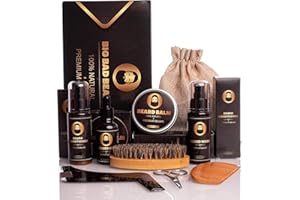 ANGELICMISTO BIG BAD BEARDS-All In One Premium Beard Grooming Kit For Men, Perfect Gifts for Father, Brothers, Boys Set of Beard Wash, Conditioner, Balm, Oil,Brush,Comb, Shaping Tool, Scissors Beard Grooming Set