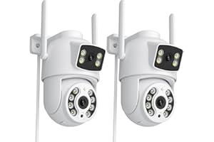 Anksono 2K Camara Vigilancia WiFi Exterior con Doble Lente, Cámara IP Vigilancia con Seguimiento Humano Automático, Visión Nocturna, Audio Bidireccional, Grabación Continua 24/7, IP66(2 Pack)