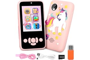 HIGSPE 2.4" Einhorn Kinderkamera, 1080P HD Dual-Kamera Kinder Handy Spielzeug Aufzeichnebares Video, Digitalkamera mit 32GB TF-Karte, Pretend Smartphone für 6-12 Jahre Mädchen Jungen