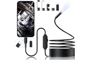 AHENOD 1920 HD Endoscopio fotocamera per Android e iOS, Borescope con 8 LED regolabili, Snake Camera con 16.4FT cavo semirigido, 7,9 mm IP67 telecamera di ispezione impermeabile (5M)