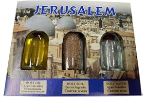 Bethlehem Gifts TM 3 in 1 Holy Land Collection Holy Jordan River Water, Jerusalem Soil, Bethlehem Olive Oil