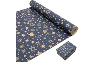 LZRINUE 43cm×20M Birthday Gift Wrapping Paper Roll, Kraft Wrapping Paper Printed with Stars Recyclable Paper Roll for Christmas, Birthday, Baby Shower, Wedding Gift Wrap