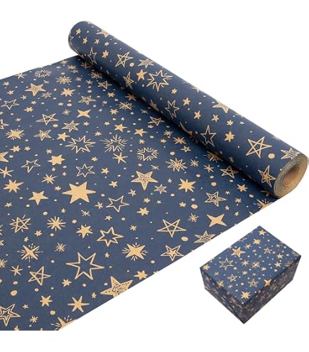 Geschenkpapierrolle Mit Sternen-Muster – Weiß-Gold, 70 Cm X 2 M, Ideal Für Weihnachten & Geburtstag