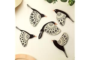 Barydat 5 Pcs Wooden Bird Wall Art Wood Flying Birds Wall Decor Rustic Folk Art Scandinavian Home Decor for Gift Living Room Bedroom Kitchen Office(Black)