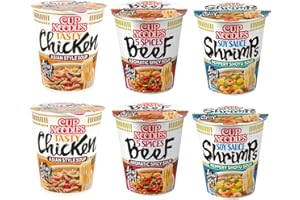 YIJIA | Pack 6 x 67grs Ramen Instantaneo Cup Noodles sabor Gamba, Pollo y 5 spices Ternera