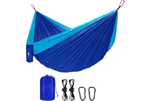 DULKET Camping Hammock Portable Ultralight Travel Hammocks Breathable Nylon with 5 FT Tree Straps for Outdoor Camping Hiking Backpacking Indoor Garden （150kg Capacity） (Blue)