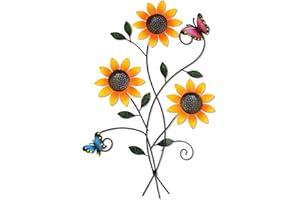 Detene Decorazione Artistica da Parete in Metallo Girasole Scultura Parete Floreale con Farfalle Decorazione da Parete in Metallo per Soggiorno Bagno Balcone Decorazione da Giardino