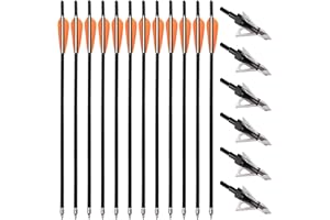 PMSM 12 Pezzi Frecce per Balestra in Carbonio Bulloni per Balestra 20 Pollici e 6 Pezzi Punte di Freccia da Caccia, Frecce Balestra da Caccia con 4" Piuma e Sostituisce Punta Freccia
