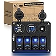 Nilight - 90117G 4 Gang Rocker Switch Panel Waterproof Pre-Wired Aluminum Switch Panel with Dual USB Cigarette Lighter Socket Voltmeter12V-24V DC ON Off Switch Panel for Cars Rvs Trucks