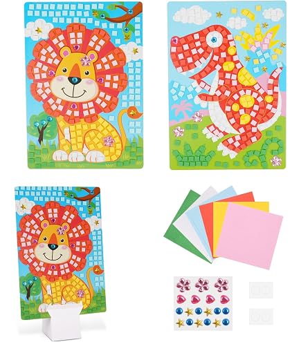Baker Ross FE398 - Juego De 4 Cuadros De Mosaico De Gatos, Arte Y Manualidades, Kit De Mosaico Para Niños, Actividades Creativas Para Niños