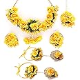 ZENEME Jewellery Flowers Jewellery Set For Haldi Gota Patti Necklace, Earrings, Bracelet & Maang Tika for Women & Girls (Mehandi/Haldi/Wedding/Bridal/Baby Shower)