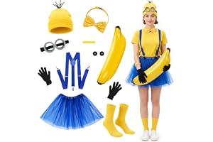 Iyxeo gul kostym set, karneval kostym med tyllkjol mössa glasögon handskar fluga strumpor armband för halloween födelsedagsfe