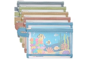 AlGuirnex 5pcs Mesh Toy Storage Bags, A5 Double-Layer Nylon Mesh Zipper Pouch Bags for Board Games Puzzles Building Blocks Scrapbook, Clear Kids Toy Storage for Classroom, Home & Office Supplies