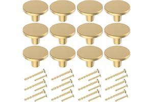 BIGLUFU Lot de 12 boutons de meuble dorés en laiton avec vis vintage en métal pour armoires, armoires, armoires, commodes, tiroirs