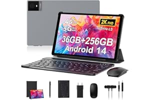 RUSHAR Newest tablet 10.4 Pollici Android 14, 36GB RAM+256GB ROM(TF 1TB), 4G LTE+5G WiFi, IPS 2K HD, Octa-Core 2.0GHz, 13MP+8MP, 8000mAh, Bluetooth, Tastiera, Grigio