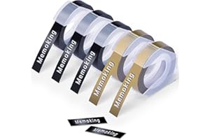 Tłoczone etykiety 3D - Memoking E975 3/8" samoprzylepne etykiety tłoczone, kompatybilne z Dymo Omega, DYMO Junior, DYMO Organizer Xpress Embossing Label Maker, MoTEX E101/E202/E303