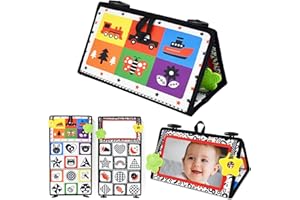 Dr.Rapeti Zabawka z lusterkiem dla niemowląt, składana, lusterko dla dzieci, z czarno-białym wzorem kontrastowym, zabawka edukacyjna dla niemowląt z książką z materiału (Black and White)