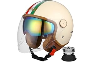 STRTG 3/4 Motorcycle Helmet Open Face Helmet Motorcycle Half Helmet with Sun Visor Retro Vintage Style Vespa Jet Helmet for Men Women Motorbike Crash Helmet DOT/ECE Approved