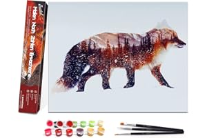 Bougimal Pintar por Numeros Adultos, DIY Pintura por Números Zorro Marco de 40 X 50 cm