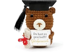 AURASKY Gestrickter Bär mit Doktorhut, Kreative Strickwolle Bear Puppe, Abitur Deko, Pocket Hug Mini Bär, Abschluss Geschenk für ABI Bachelor Master Doktor Abschlussfeier C27