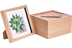 Nicola Spring 5 Piece 8 x 8 3D Shadow Box Photo Frame Set - Craft Display Picture Frame with 6 x 6 Mount - Glass Aperture - Light Wood