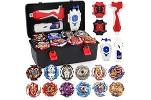 TUKIIE Battling Top Gyro Toy Set, 12 Spinning Tops with 3 Launchers Storage Box, Metal Fusion Battling Tops Set Game Xmas Birthday Present for Kids Boys Girls Ages 6+
