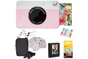 KODAK Printomatic Instant Camera (Pink) Gift Bundle + Zink Paper (20 Sheets) + Deluxe Case + 7 Fun Sticker Sets + Twin Tip Markers + Photo Album + Hanging Frames.