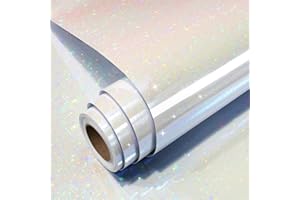 Yenhome Papier Hologramme pour Photo 40x300cm Papier Holographique Autocollant Transparent Adhesive Film Vinyle Adhésif Holographique pour Emballage Cadeau Cahier Tasse Imperméable