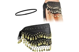 Rakiuty Foulard di Danza del Ventre Ai Fianchi,Cintura di Danza del Ventre,Gonna di Danza del Ventre Moneta d'oro,Sciarpa All'anca di Danza del Ventre,con 1 Cerchietto