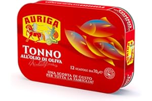 Tonno Auriga all'olio di oliva 70grx12. Formato scorta. Fonte di proteine.Senza conservanti.